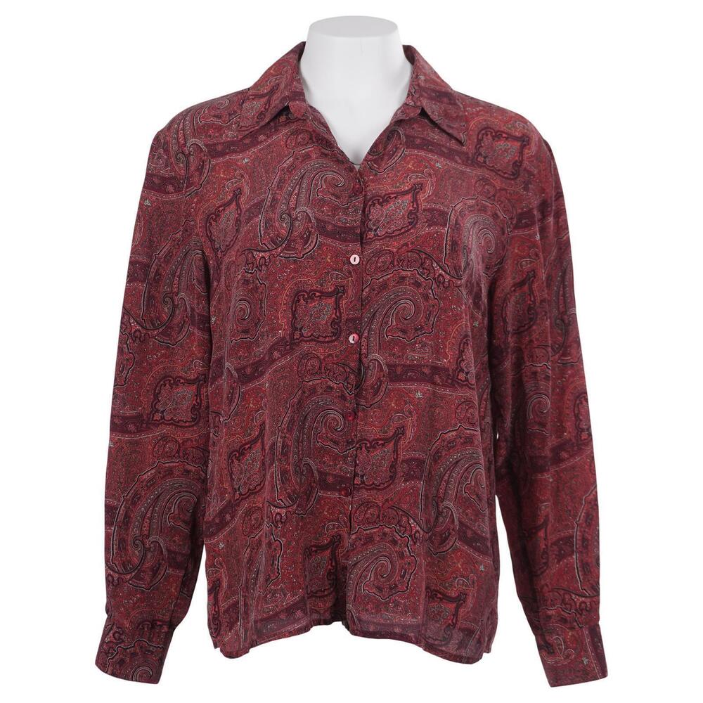 Style&co. Women Shirt Size 10 Pink Purple Paisley Silk Long Sleeve Button Up